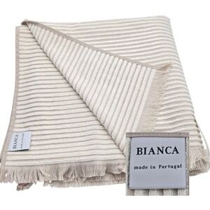 Bianca Raised Striped Cotton Bath Towel Tan And Ecru Made in Portugal